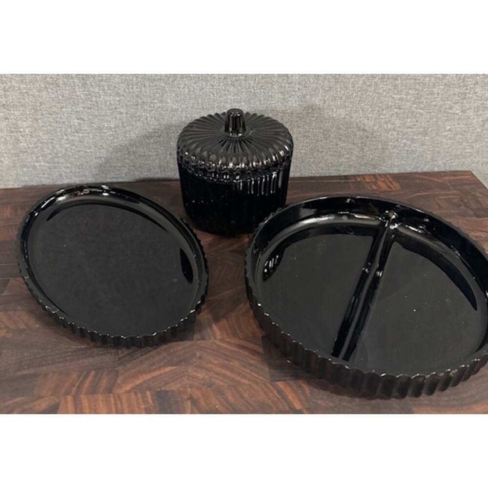 Vintage Black Amethyst Glass Set of Three